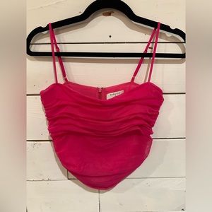 Babaton Fuchsia Ruched Mesh Spaghetti-Strap Cami